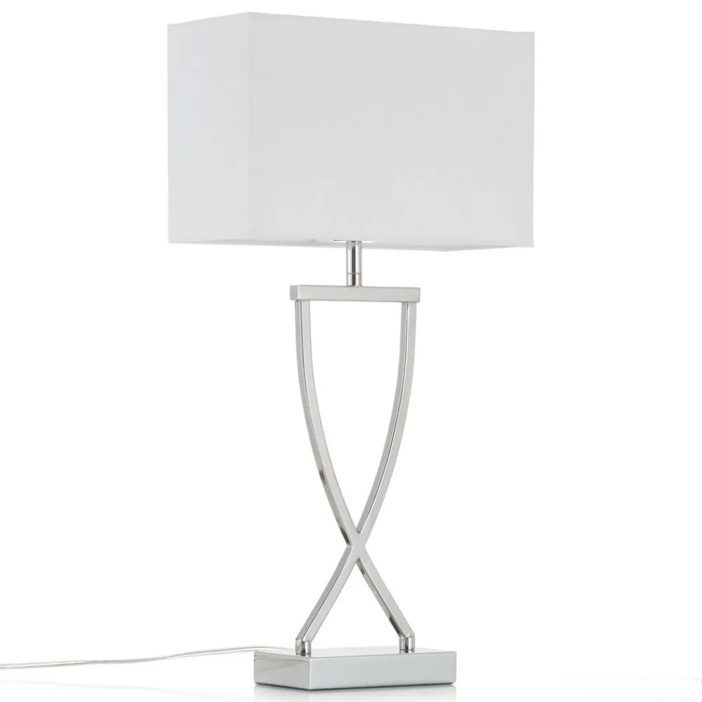 FISCHER & HONSEL Vakker tekstilbordlampe Anni krom og hvit| Bordlamper