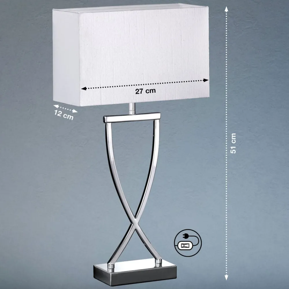 FISCHER & HONSEL Vakker tekstilbordlampe Anni krom og hvit| Bordlamper
