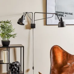 ALDEX Vegglampe 1002 med stikkontakt, 2 lyskilder, svart Discount