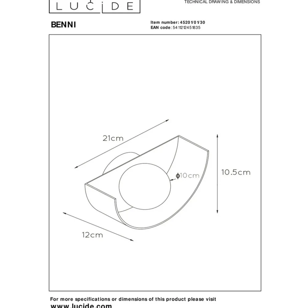 Lucide Vegglampe Benni med kuleskjerm av glass, svart Discount