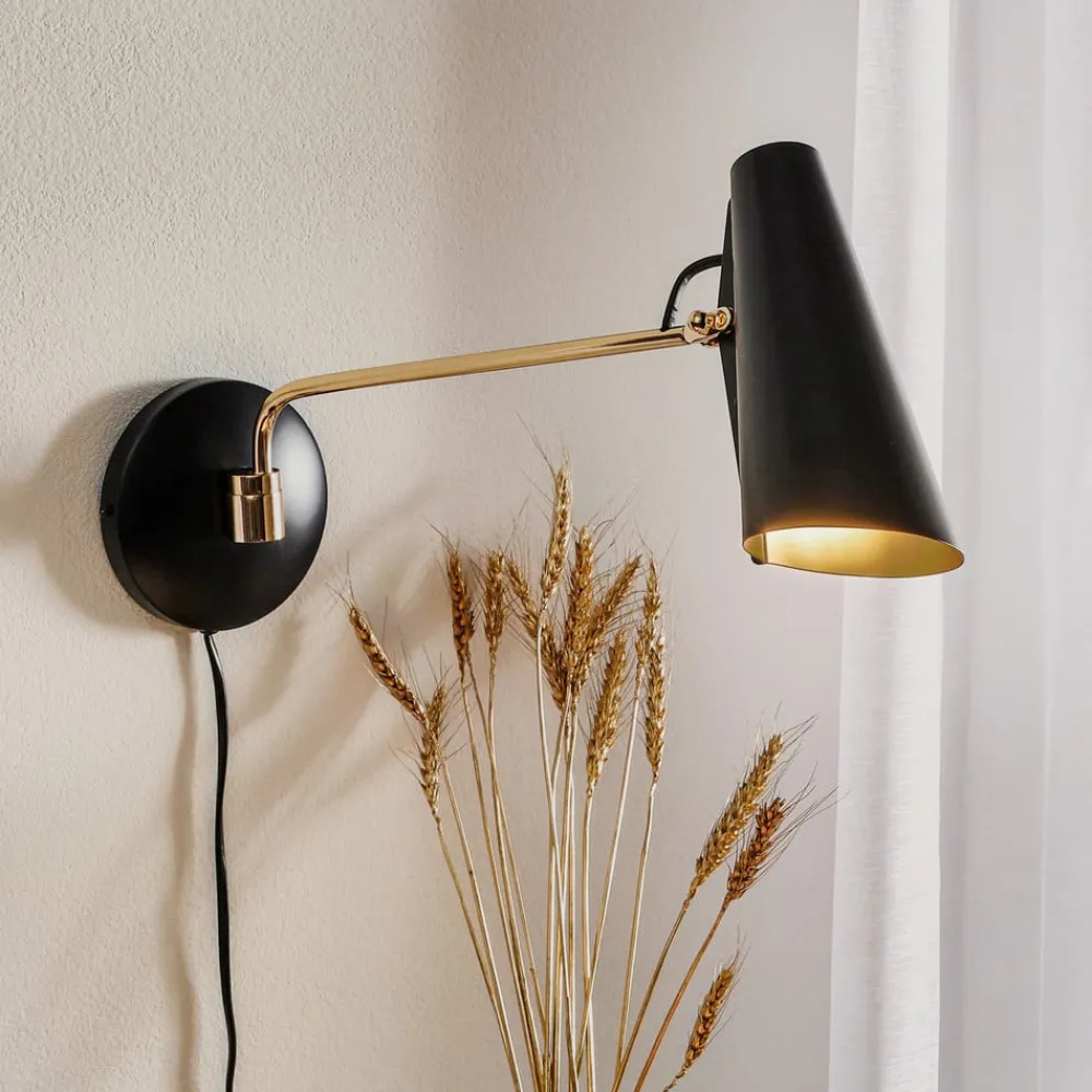 Northern Vegglampe Birdy i retrodesign i svart/messing| Vegglamper