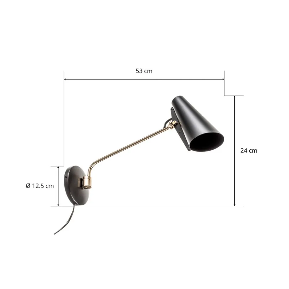 Northern Vegglampe Birdy i retrodesign i svart/messing| Vegglamper