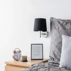 Argon Vegglampe Bono, tekstilskjerm, krom/svart Discount