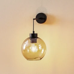 TK Lighting Vegglampe Cubus, svart/røykgrå, glass, 30 cm høy, E27 Clearance