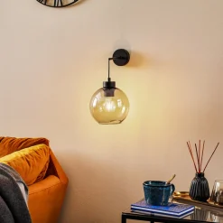 TK Lighting Vegglampe Cubus, svart/røykgrå, glass, 30 cm høy, E27 Clearance