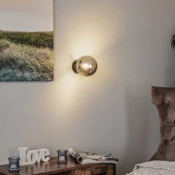 EMIBIG LIGHTING Vegglampe Glassy, svart, grafitt, glass, E14, Ø 14 cm Hot