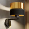 TK Lighting Vegglampe Hilton svart/gull med LED-leselampe| Vegglamper