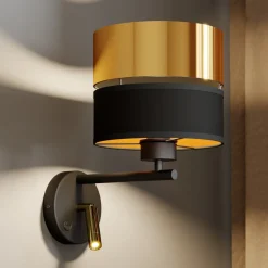 TK Lighting Vegglampe Hilton svart/gull med LED-leselampe| Vegglamper