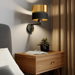 TK Lighting Vegglampe Hilton svart/gull med LED-leselampe| Vegglamper