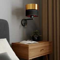 TK Lighting Vegglampe Hilton svart/gull med LED-leselampe| Vegglamper