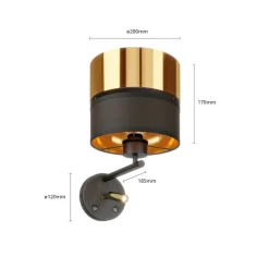 TK Lighting Vegglampe Hilton svart/gull med LED-leselampe| Vegglamper