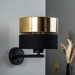TK Lighting Vegglampe Hilton, svart/gull New