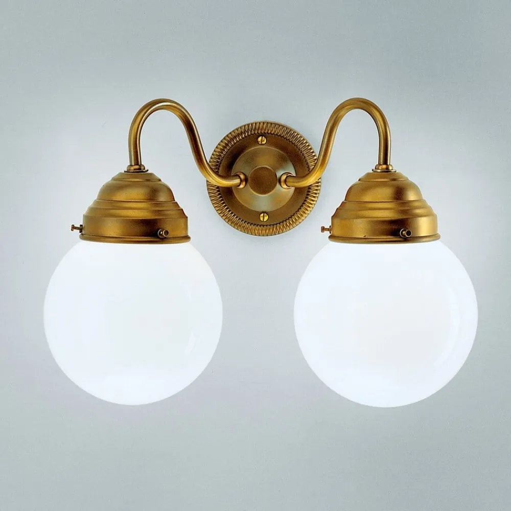 Berliner Messinglampen Vegglampe Larry II, messing, håndblåst glass| Vegglamper