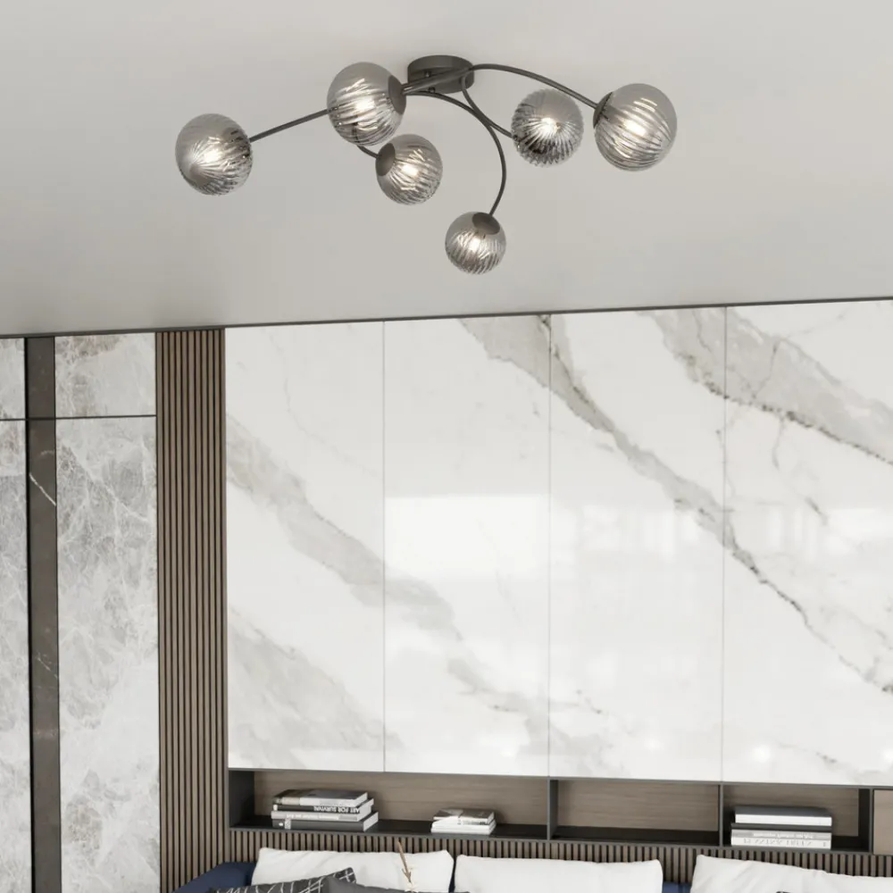 EMIBIG LIGHTING Vibra taklampe, røykgrå/svart, lengde 97 cm, 6 lyskilder. Outlet